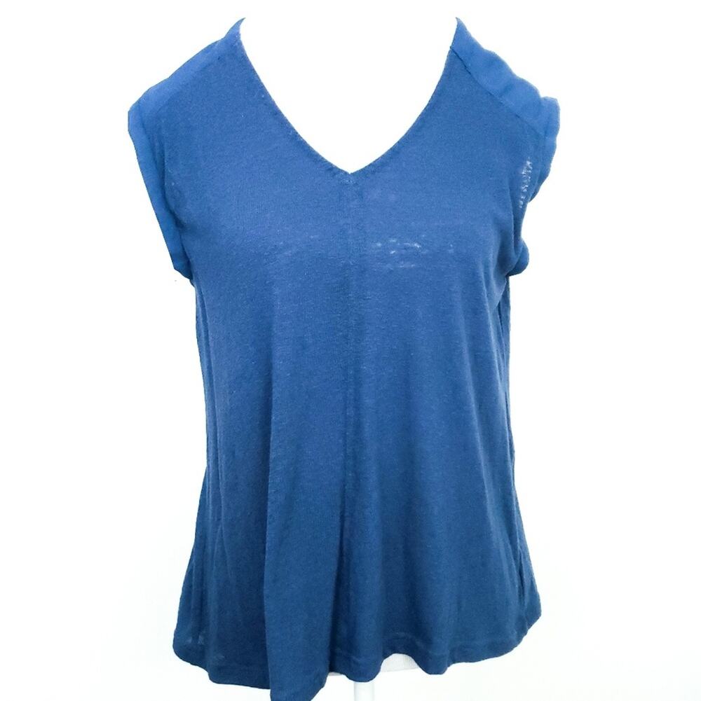 Womens Gap Navy Blue Burnout Tee Sheer Shoulder Panels Medium Vneck